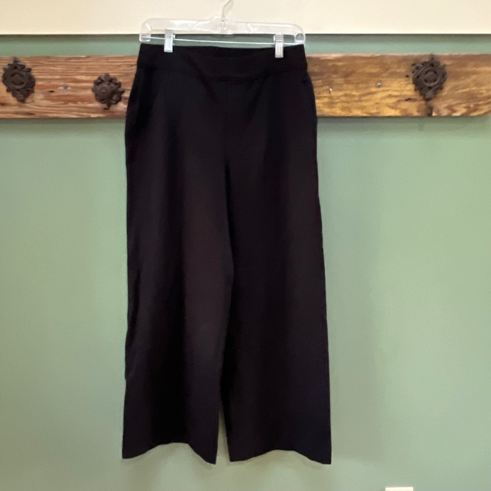 SPANX The Perfect Pant Wide Leg Cropped Pants Black Ponte Medium Petite 20385Q
